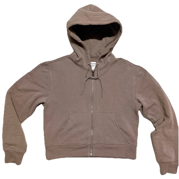 Athleta Forever Fleece Full Zip Sweatshirt Hoodie Cropped - Brown - Women's S - Picture 2 of 13